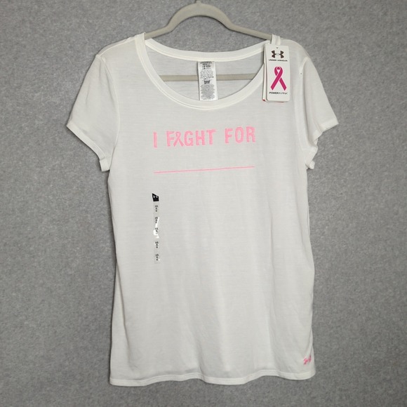 Under Armour Power in Pink I Fight For Breast Cancer Awareness T Shirt L October - Picture 1 of 7